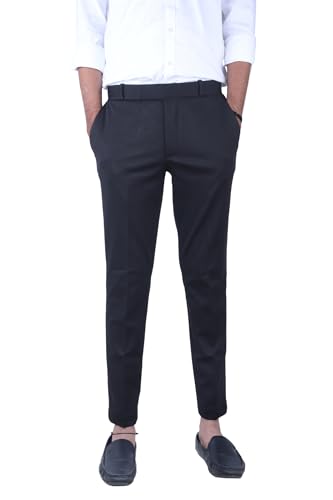 Image of Men's Solid Peanut Lycra Slim Fit Stretchable Casual Wear Comfortable Formal Trousers Pants Black
