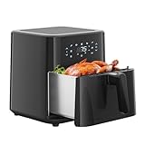 Vexon 7.4QT Stainless Steel Air Fryer,1500W 8-In-1 Non Stick Large Air Fryer with See-Through Window,Dishwasher Safe And Family Size,140℉-400℉ Touch Screen For French Fries,Chicken
