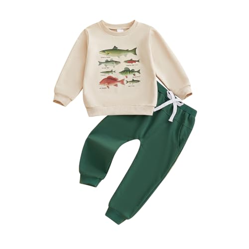 Image of Fernvia Toddler Baby Boy Fall Clothes Animal Print Long Sleeve Pullover Tops + Drawstring Pants Winter Outfits