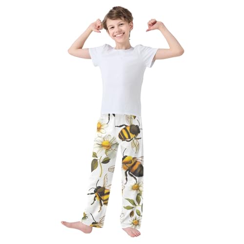 Bee Daisy Flowers Boys Long Pants Soft Trousers Elastic Waist Kids Lounge Bottoms with Pockets S-XL3
