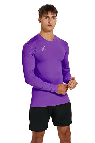 vf VFIT Camiseta compresión Hombre Manga Larga Termica Deportiva Fitness Running Transpirable Secado Rapido Gym Tejido elástico Ajustado Entrenamiento Futbol Baloncesto Crossfit（Morado,S）