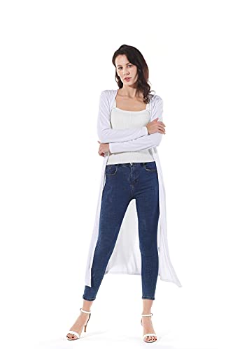 Image of Women's Solid Sweater Essential Duster Long Cascading Open Front Lightweight Blue Cardigan