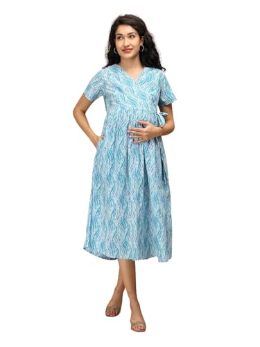 Image of The Mom Store Maternity and Nursing Dress | Pre and Post Pregnancy Dress for Womens | Zipper /Button Opening | Causal Wear | Trendy Stylish Causal Dresses for New Moms