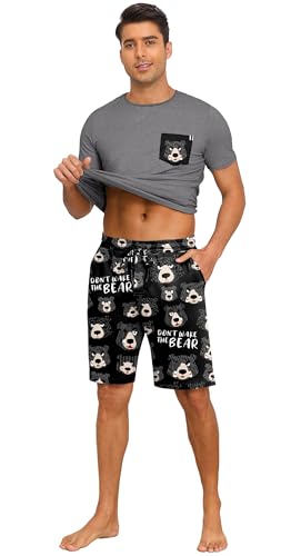 Image of PrinStory Mens Summer Pajamas Set Lightweight Pjs Sets Short Sleeve Pajama Shorts Set Soft Sleepwear Loungewear with Pockets
