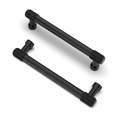Furniware Pack of 10 Knurled Cabinet Handles - Black Drawer Handles for Kitchen Cabinets 128 mm, Hole Spacing