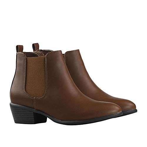 Women's Pull On Ankle Boots Ladies Low Chunky Heel Stylish Elastic Panel Riding Booties Slip On Shoes