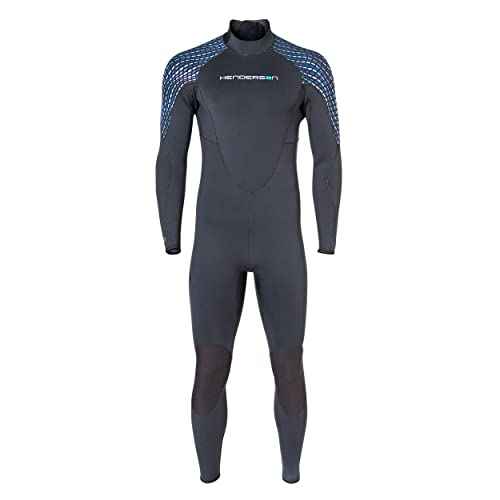 Henderson Mens 5mm Greenprene Back Zip Full Wetsuit-Black/Blue/Silver-XLS
