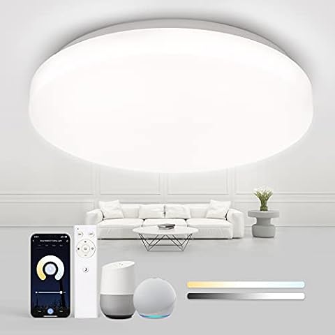 Tasmor Smart LED Ceiling Light 24W, 2700-6500K Dimmable Light, WiFi, Remote/APP/Voice Control, Ø40CM 2400Lm IP54 Waterproof Compatible with Alexa/Google Home for Bedroom, Living Room, No Hub Required Cover