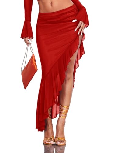 Trend Women's Summer Basic Skirt Asymmetrical Skirt With Ruffle For Beach