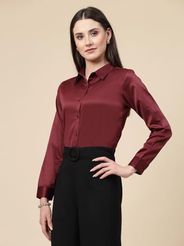 Image of Style Quotient Women Olive Satin Regular Formal Shirt