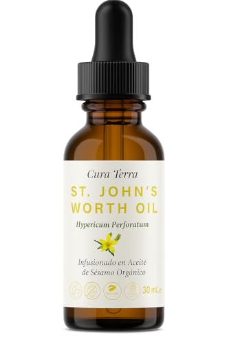Aceite de Hipérico (St. John’s Wort/Hypericum perforatum) 30 ml | Macerado en Aceite de Sésamo Orgánico con Vitamina E | Aceite Corporal Natural Calmante e Hidratante para Piel Seca y Sensible