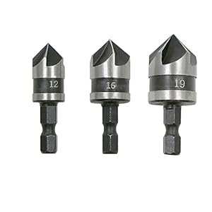 CEEYSEE 3 Pcs Hex Countersink Drill Bit Set 5 Flute 90 Degree Center Countersink Bits for Wood Quick Change Bit 12mm…