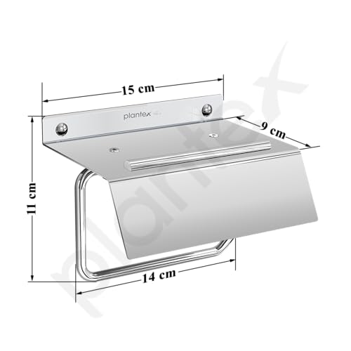 Image of Plantex Stainless Steel Toilet Paper Holder /Toilet Paper Roll Holder /Tissue Paper Roll Holder with Mobile Stand for Bathroom Accessories - (Chrome)