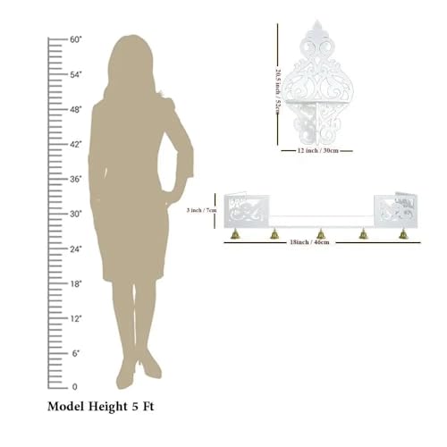 Image of Beautiful Wall Hanging Wooden Temple /Pooja Mandir Design with Shelf, White Color Design - 15