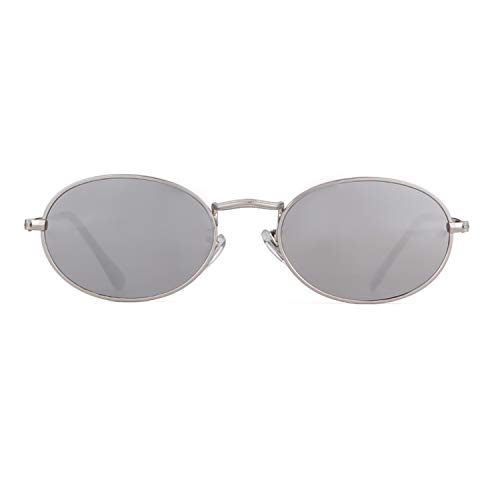 GIFIORE Oval Sunglasses Vintage Retro 90s Sunglasses Trendy Designer Glasses for Women Men (Silver Mirrored Lens)