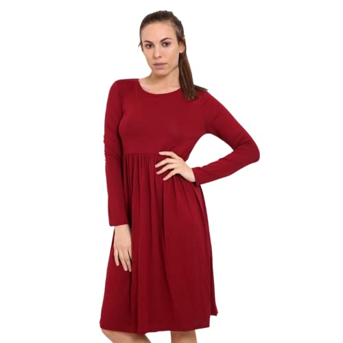 Vestido Informal de Manga Larga Frankie Swing para Mujer, minivestidos Lisos con Cuello Redondo, Tops elásticos de Talla Grande Wine 42-44