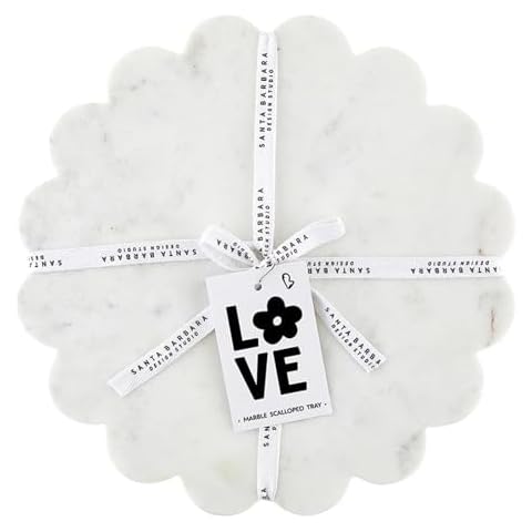 Santa Barbara Design Studio Marble Charcuterie Boards Cheese Board Round Scalloped Cutting Board, 12" Diameter, White Cover