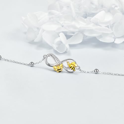 Image of POPLYKE Ladybug /Dragonfly /Bee /Paw Bracelet for Women Sterling SIlver Bracelet /Anklet Jewelry Gift for Women