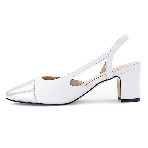 Image of MICIFA Slingback Heels for Women,Round Toe Chunky Heeled Pumps Ankle Strap Fashion Splicing Dress Shoes