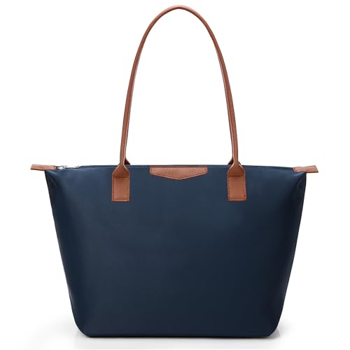 Image of Tote Bag for Women, Casual Hobo Bag Vegan Leather Top-Handle Purse Foldable Shoulder Nylon Zipper Handbag