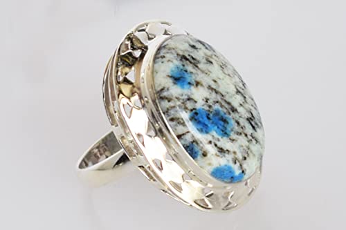 Bague argent 925 jaspe bleu cabochon rectangulaire taille 65