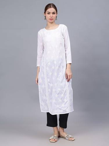 Image of Seva Chikan Hand Embroidered Lucknowi Chikankari Cotton Straight Kurta for Women SCL4567