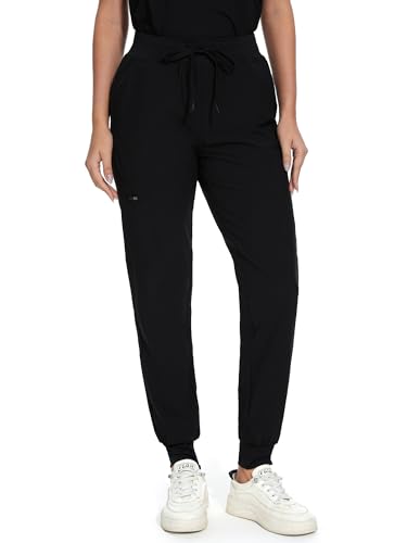 COZYFIT Women’s Scrub Pants, Drawstring Cargo Pants, Black, M