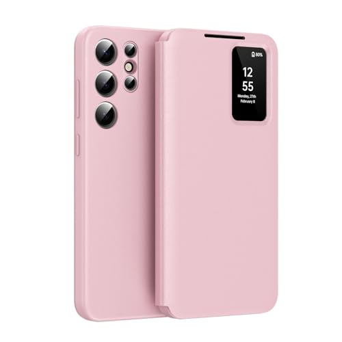 Étui cuir rose Samsung Galaxy S26 Plus fenêtre connectée chic