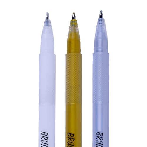 Image of BRUSTRO Assorted Gel Pen (White, Gold and Silver)|1mm Metal Tip - Set of 3,Opaque and Viscous Ink|Ideal For Drawing,Writing,Highlighting,Doodling,Scrapbooking,Mandala Art,Illustration
