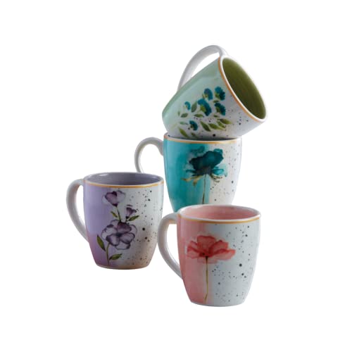 Corona Mugs Set Of 4 | Perfect For Coffee And Tea Lovers | Armonia | 13.4 Oz -380Cc |Cerámica| Hand Painted & Romantic Design| Multicolored Decor #TOP29