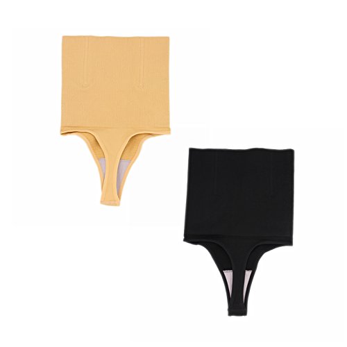 INIBUD Lot de 2 Culotte Gainante String Amincissant 4 Taille 2 Couleurs Sexy Tanga T Back avec Baleine Panty Minceur Ventre Plat Serre Taille Panty Gainant Lingerie Sculptante (40)