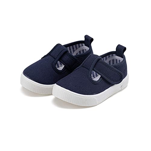 Toddler Girls T-Strap Canvas Sneakers for Little Kids Classical Comfortable Mary Jane Canvas Flats, Non-Slip Casual Canvas Sneaker for Girls Blue