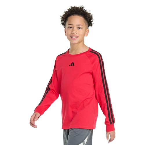 adidas Boys' Long Sleeve Small Embroidered Logo 3-Stripe Tee3