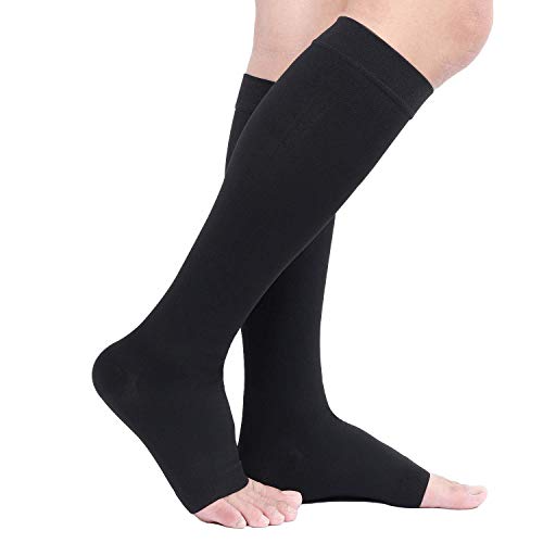 Image of TOFLY 30-40mmHg Medical Graduated Compression Socks for Men & Women, Open Toe Knee High Compression Socks, Firm Support for Circulation Recovery, Shin Splints, Varicose Veins, Edema,Nursing, Black XL