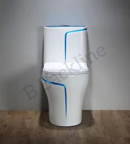 Image of Backline P Trap Commode for Toilet | One Piece Ceramic Commode With 10L In-Built Tank | Wash-Down Flushing With Soft Closing Toilet Seat - P Trap Water Closet (White Blue) (7 Years Color Warranty)