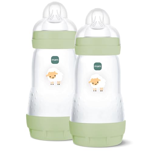 MAM Easy Start Anti-Colic Babyflasche | 0+ Monate | Testsieger | Milchflasche für Neugeborene | Weniger Koliken | stillfreundliche Baby Trinkflasche | Sauger Gr. 1 | 260ml | Schaf | 2 Stück 2