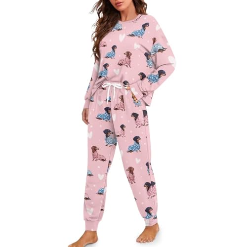 Image of Women's 2 Piece Printed Pajama Set Long Sleeve Sleepwear Set with Long Pants Casual Lounge Sets with Pocket