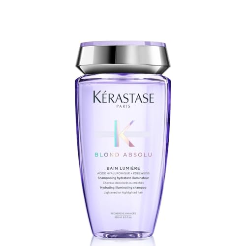 Kérastase Blond Absolu, Champú Hidratante Iluminador, Para Pelo Sensibilizado, Decolorado, Con Mechas y Grises, Con Ácido Hialurónico, Bain Lumière, 250 ml