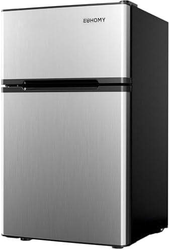 EUHOMY Mini Fridge with Freezer, 3.2 Cu.Ft Compact Refrigerator with freezer, 2 Door Mini Fridge with freezer For Dorm/Bedroom/Office/Apartment- Food Storage or Drink Beer(New Silver)
