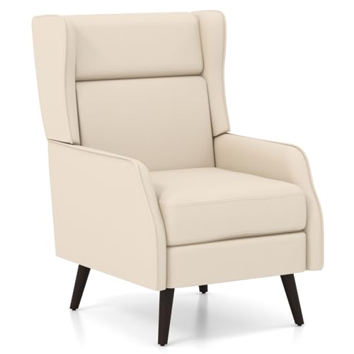 COSTWAY Sillón de Salón de Tela, Sillones Individuales de Tela con Respaldo Alto, Cojín Desmontable y Patas de Madera de Caucho, Butacas de Salón para la Sala de Estar, Oficina (Beige)