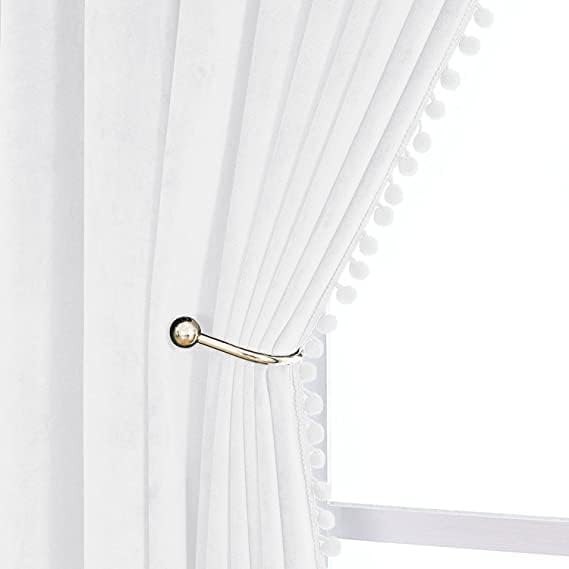 Image of Amazon Brand - Umi Velvet Eyelet Door Curtains with pom pom Lace for Living Room Bedroom Kitchen 1 pc Pack in White Color (Windows - 4 feet x 5 feet)