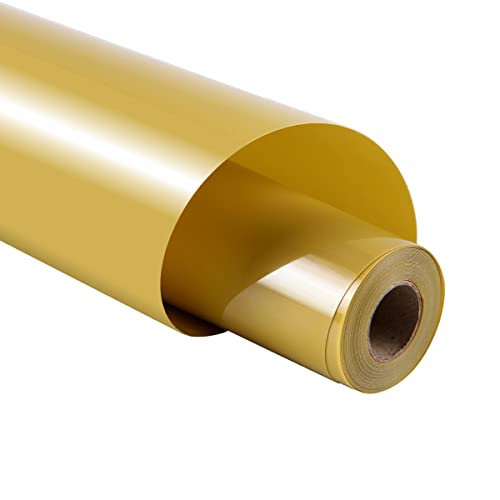 Image of guangyintong Gold Heat Transfer Vinyl HTV Rolls, 12 inch x 8ft Gold Iron on Vinyl for T-Shirts Glossy Surface HTV Vinyl for All Cutter Machines Easy to Cut & Weed for Heat Vinyl Design