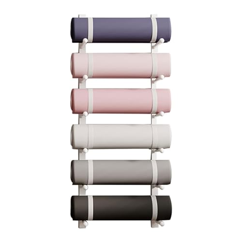 Support mural tapis de yoga en métal blanc à 6 niveaux pour rangement fitness