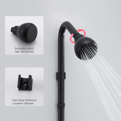 Outdoor Shower System, Matte Black Single Handle Outdoor Shower Faucet with High Pressure Shower Head and Valve for yard(Garden Hose Adapters Included) - Image 5