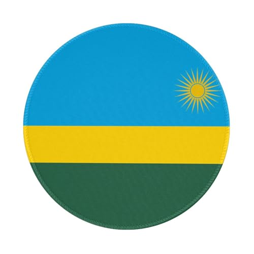 Tapis de souris rond Drapeau du Rwanda 20,3 cm Base en caoutchouc antidérapant – Idéal pour le bureau et les jeux, tapis de souris de bureau