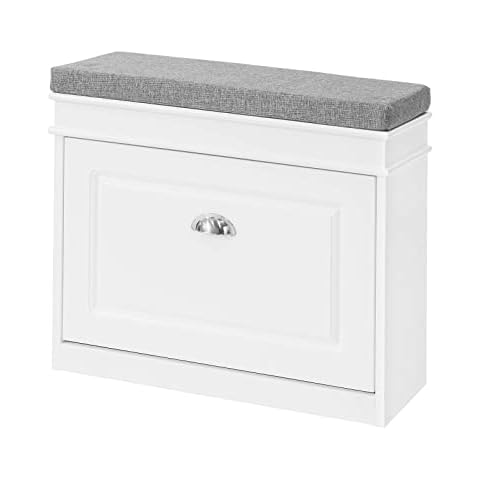 SoBuy® FSR82-K-W, Hallway Shoe Bench Shoe Rack Shoe Cabinet with Flip-drawer and Seat Cushion, 60x24x51cm Cover