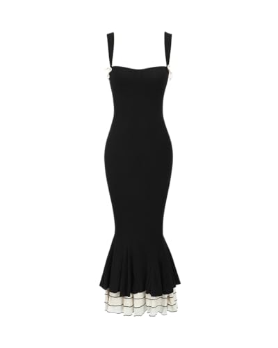 Amazon.com: RIHOAS Women Formal Dresses Knitted Bodycon Fishtail Maxi Dress  Adjustable Spaghetti Strap Square Neck Slim Evening Gown Black XS :  Clothing, Shoes & Jewelry