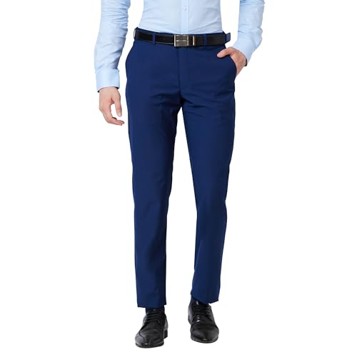 Image of Park Avenue Men's Smart Fit Mid Rise Solid Pattern Poly Viscose Blend Pleatless Formal Trouser