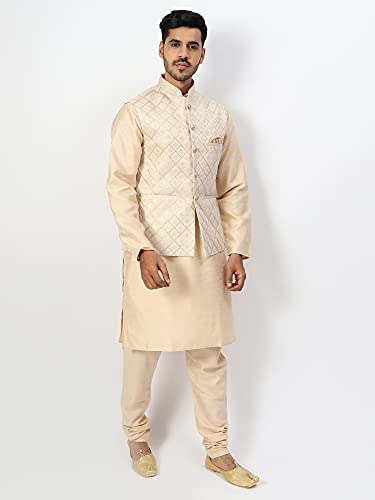 Image of Uri and MacKenzie Men's Silk Blend Kurta Pyjama with Stylish Embroidered Ethnic Jacket