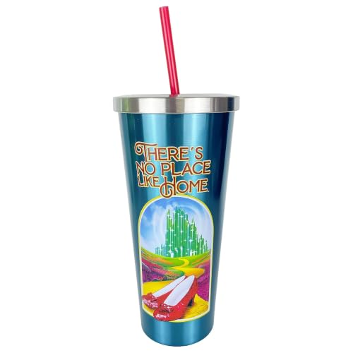 Image of Spoontiques Wizard of Oz Stainless Steel Tumbler, 24oz - Double Wall Insulated Travel Cup with Straw - Ruby Slippers
